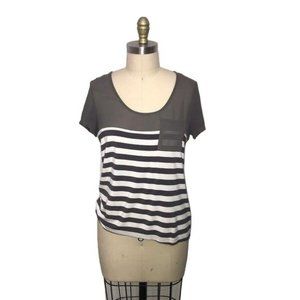 Gray Striped Sheer Pocket Tee S